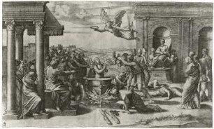 "Martyrium der heiligen Cäcilie" : "Martyrium der heiligen Cäcilie" (M. Raimondi; Stich; 235 x 395 mm; Staatliche Kunstsammlungen Dresden (SKD))