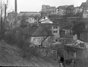Bautzen. Zerstörte Bautzner Tuchfabrik AG. Blick von der Kronprinzenbrücke
