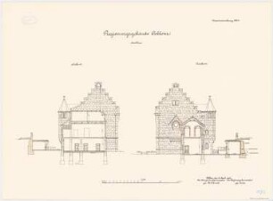 Regierungsgebäude, Koblenz Präsidenten-Wohnhaus und Saalbau: Querschnitte des Saalbaus 1:100