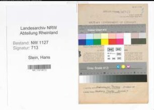 Entnazifizierung Hans Stein , geb. 20.11.1900 (Ingenieur)