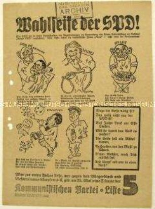 Flugblatt der KPD gegen die SPD und Aufruf zur Reichstagswahl 1928