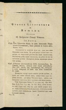 II. Graeca Literatura et Romana