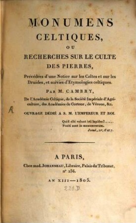 Monumens celtiques ...