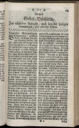 Kurtzes Gebet-Büchlein, Zur täglichen Andacht, auch bey der heiligen Communion, und allerley Fällen.