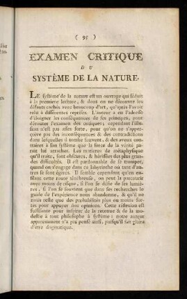 95-112, Examen Critique du Systême de la Nature.