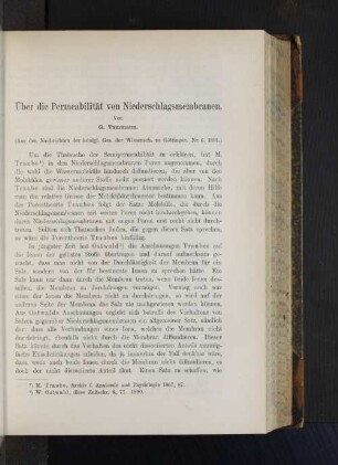 Über die Permeabilität von Niederschlagsmembranen.