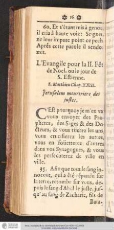L'Evangile pour la II. Fête de Noel, ou le jour de S. Estienne