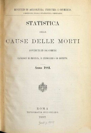Statistica delle cause di morte. 1881 (1882)