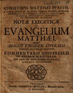 Notae exegeticae in evangelium Matthaei