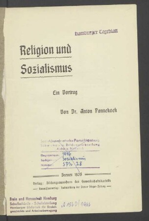 Religion und Sozialismus : ein Vortrag