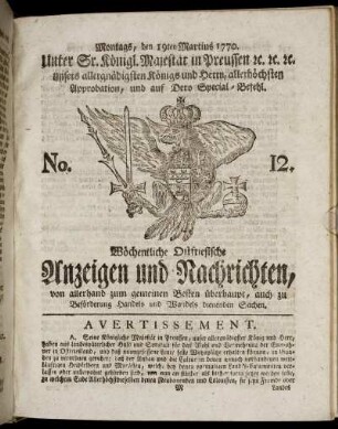 No. 12. Montags, den 19ten Martius 1770.
