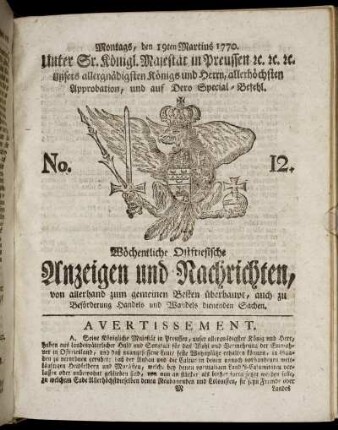 No. 12. Montags, den 19ten Martius 1770.