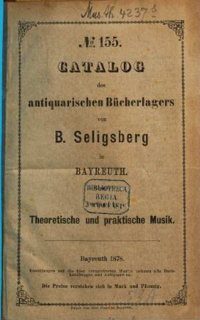 Catalog des antiquarischen Bücherlagers von B. Seligsberg in Bayreuth, 155