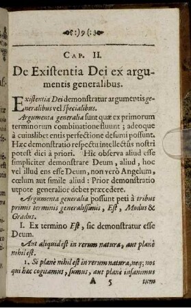 Cap. II. De Existentia Dei ex argumentis generalibus