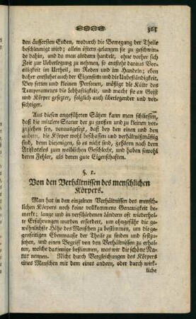 365-374, §1. Von den Verhältnissen des menschlichen Körpers