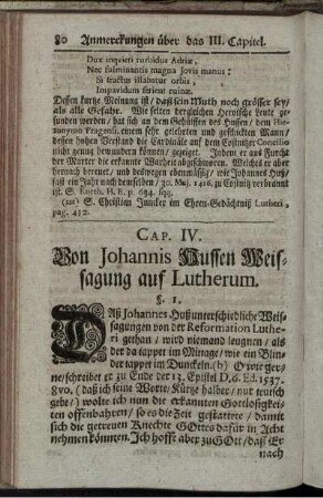 Cap. IV. Von Johannis Hussen Weissagung auf Lutherum.