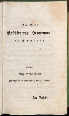 Dem Herrn Postdirector Heunemann in Schwerin [...]
