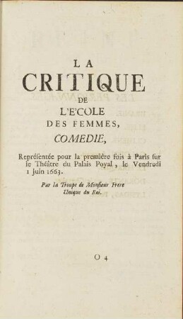 La Critique De L'École Des Femmes.