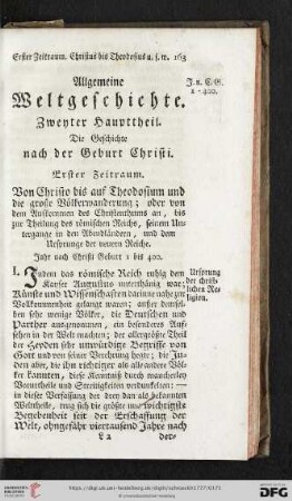 Zweyter Haupttheil: Die Geschichte nach der Geburt Christi