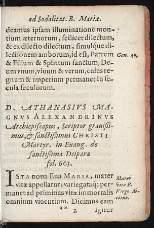 D. Athanasius Magnus Alexandrinus Archiepiscopus, Scriptor gravißimus, et sanctißimus Christi Martyr. ...