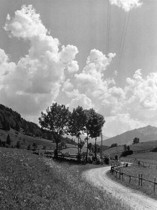Wolkenbilder. Allgäu. Weg an einem Koppelzaun entlang