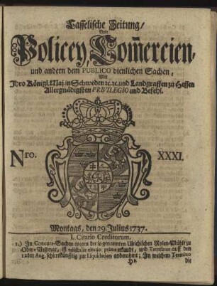 Nro. XXXI, Montags, den 29. Julius 1737