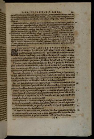 Argumentum Libri De Spectavulis.