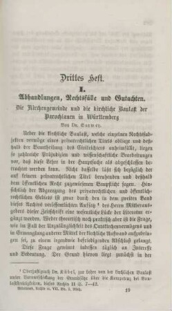 Drittes Heft. I. Abhandlungen, Rechtsfälle und Gutachten.