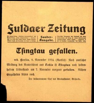Erste Ausgabe vom Sonntag, den 08. November 1914.
