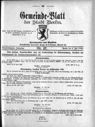 1920,27: Nr. 27, 4. Juli 1920