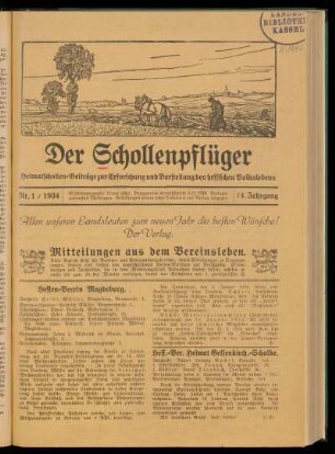 Der Schollenpflüger 14. Jahrgang, Nr. 1, 1934