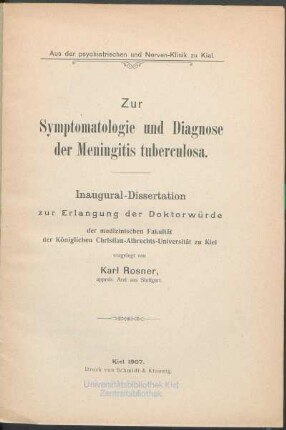 Zur Symptomatologie und Diagnose der Meningitis tuberculosa
