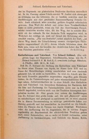 370-371 [Rezension] Schlund, Erhard, Katholizismus und Vaterland