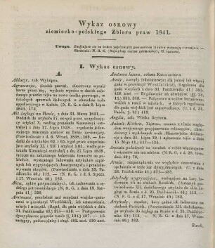 Wykaz osnowy niemiecko-polskiego Zbioru praw 1841