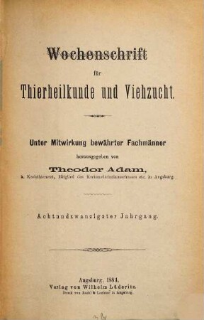 Wochenschrift für Tierheilkunde und Viehzucht. 28. 1884