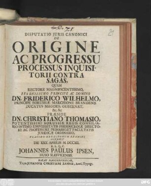 Disputatio Juris Canonici De Origine Ac Progressu Processus Inqvisitorii Contra Sagas