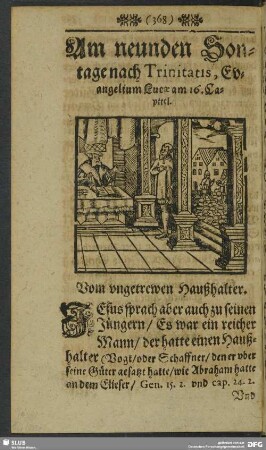 Am neunden Sontage nach Trinitatis, Evangelium Lucae am 16. Capitel