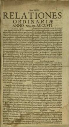 Relationes ordinariae / 1704 (unvollständig)