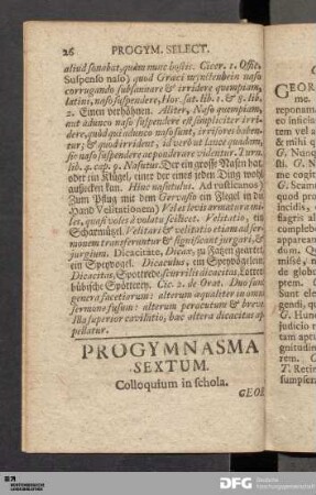 Progymnasma Sextum. Colloquium in schola.