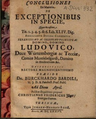 Conclusiones ex materia de exceptionibus in specie