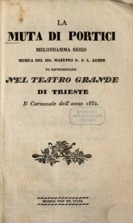 La muta di Portici : Melodramma serio