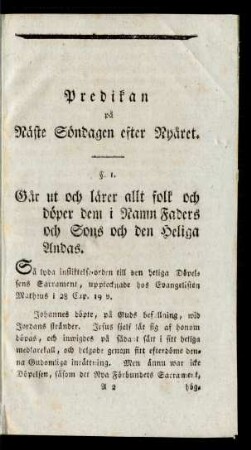Predikan på Näste Söndagen efter Nyåret.