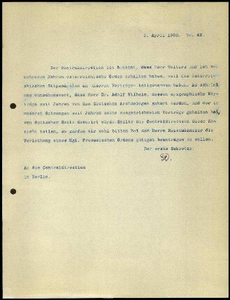 Bericht des ersten Sekretars an die Zentral-Direktion