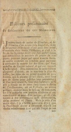 Discours préliminaire du Rédacteur de ces Mémoires