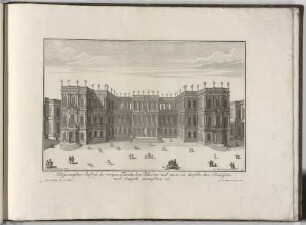 Perspectivischer Auffriss des vorigen Fürstlichen Pallastes und zwar wie derselbe ohne Frontispitio und Cuppolo anzusehen ist, Blatt 32 aus: Deß Fürstlichen Baumeisters Anhang zum Ersten Theil [...] Augsburg 1713