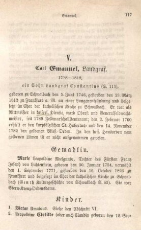 V. Carl Emanuel, Landgraf, 1778-1812