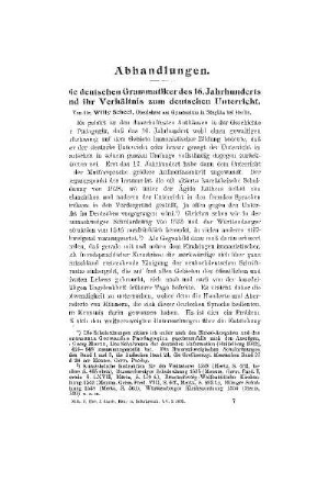 Die deutschen Grammatiker des 16. Jahrhundert und ihr Verhältnis zum deutschen Unterricht