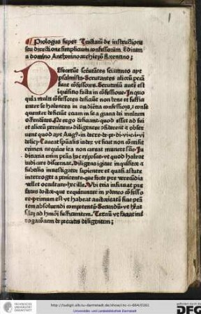 Prologus super tractatum de instructione seu directione simplicium confessorum, editum a domino Anthonino archiepiscopo Florentino.