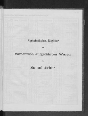 Alphabetisches Register der namentlich aufgeführten Waren der Ein- und Ausfuhr.