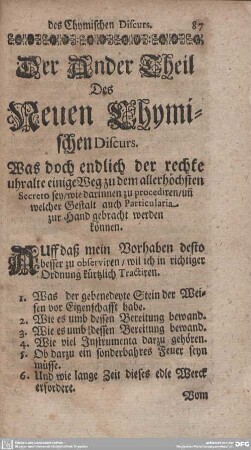 Der Ander Theil Des Neuen Chymischen Discurs.